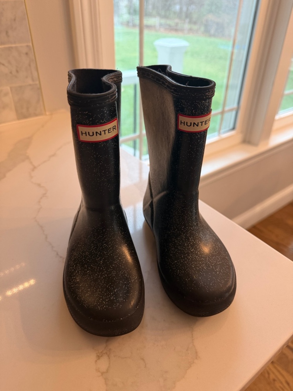 Girl’s Hunter Black Sparkle Mid-Calf Rain Boots